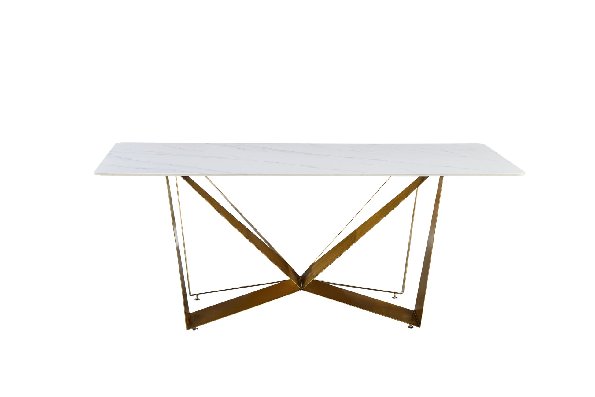 Titanium Gold Stainless Steel Dining Table With Polished Snow Mountain Stone Surface Supports Up To 91.5 Kg White Stainless Steel