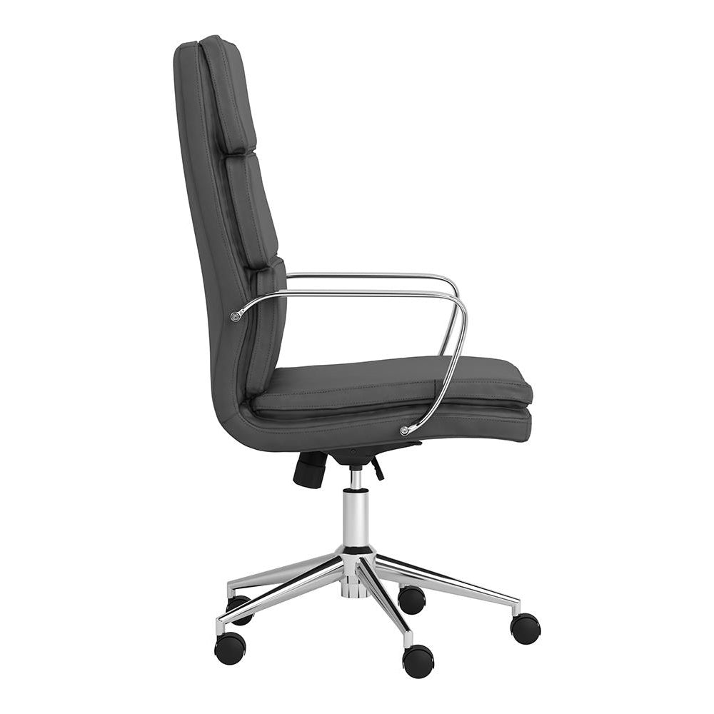 Grey And Chrome Upholstered Office Chair With Casters Solid Grey Office Spot Clean Contemporary,Modern Office Chairs Solid Back Foam Casters Faux Leather