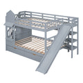 Full Over Full Castle Style Bunk Bed With 2 Drawers 3 Shelves And Slide Gray Gray Solid Wood