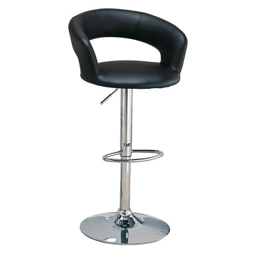 Black And Chrome Adjustable Bar Stool Solid Black Dining Room Foam Spot Clean Contemporary,Modern Bar Stools Open Back Foam Faux Leather