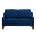 Modern Loveseat Sofa For Living Room, Upholstered Velvet Small Couch With Wooden Legs For Livingroom Bedroom, Navy Navy Espresso Velvet Wood Primary Living Space Medium Soft Cushion Back American Design Rubberwood Square Arms Foam Velvet 2 Seat