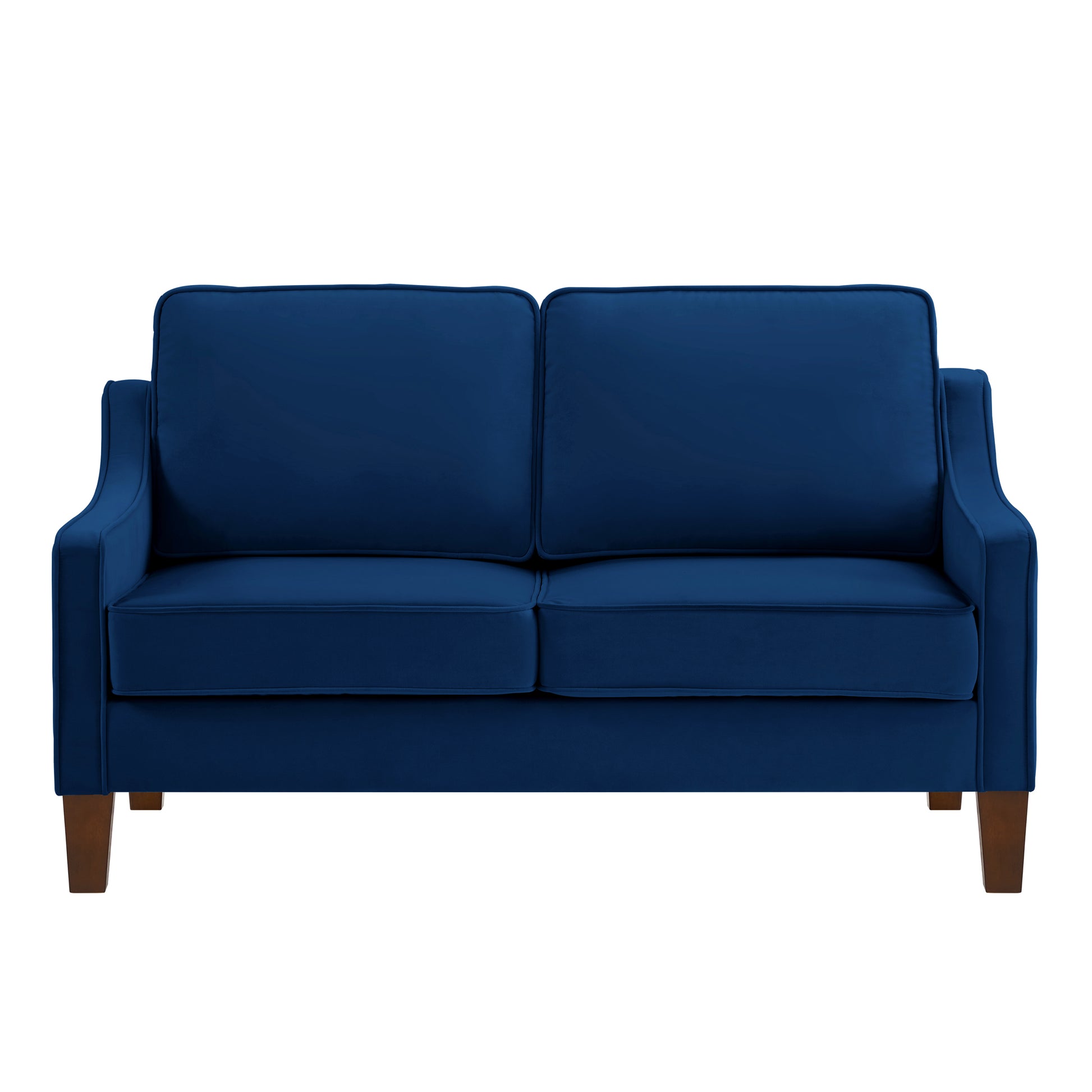 Modern Loveseat Sofa For Living Room, Upholstered Velvet Small Couch With Wooden Legs For Livingroom Bedroom, Navy Navy Espresso Velvet Wood Primary Living Space Medium Soft Cushion Back American Design Rubberwood Square Arms Foam Velvet 2 Seat