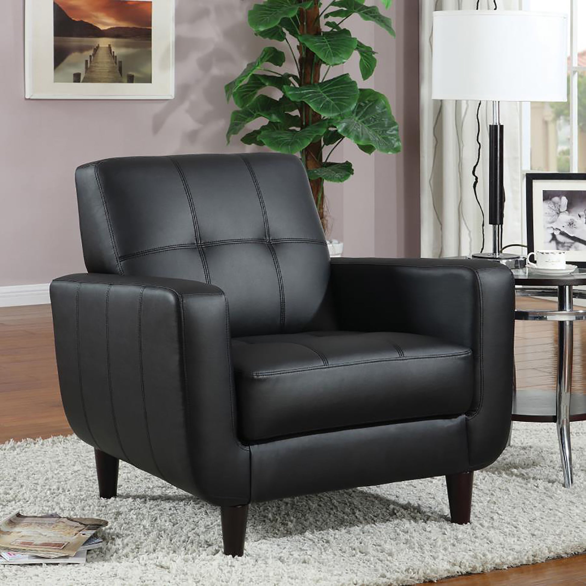 Black Track Arm Accent Chair Black Primary Living Space Contemporary,Modern Rubberwood Foam Faux Leather
