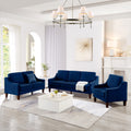 Modern Armchair, Living Room Single Seat Sofa Chair With Wooden Legs, Upholstered Velvet Accent Chair For Living Room, Bedroom,Navy Navy Espresso Velvet Wood Primary Living Space Medium Soft Cushion Back American Design Rubberwood Square Arms Foam Velvet