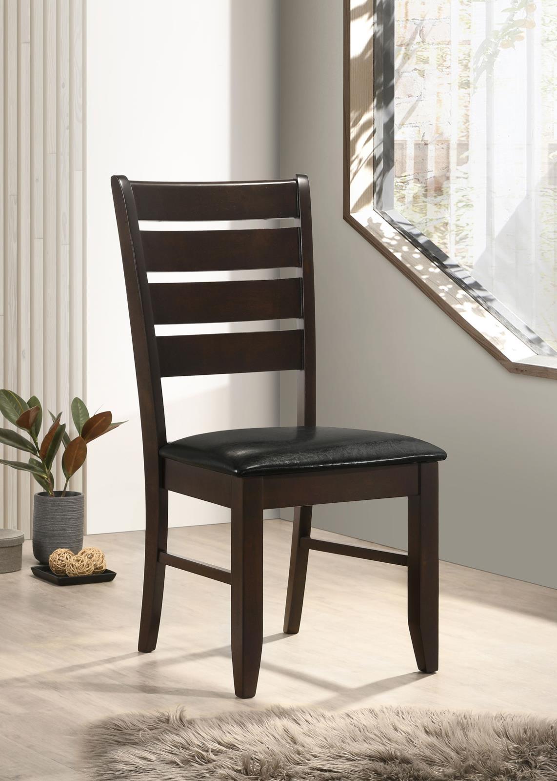 Cappuccino And Black Padded Seat Side Chairs Set Of 2 Solid Black Brown Dining Room Foam Spot Clean Transitional Side Chair Rubberwood Ladder Back Foam Faux Leather