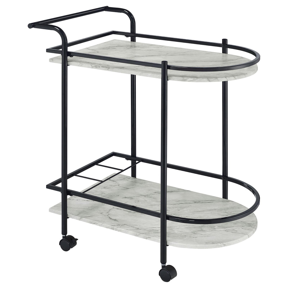 Black and Faux White Marble Serving Cart with