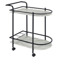 Black And Faux White Marble Serving Cart With Wine Rack Black Gray Dining Room Contemporary,Modern Kitchen Carts Metal Small Less Than 40In