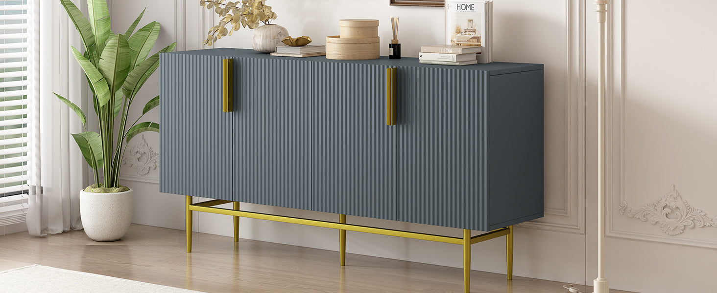 Modern Elegant 4 Door Sideboard Gold Metal Handle Buffet Cabinet For Dining Room, Living Room, Bedroom, Hallway Gray Gray Particle Board