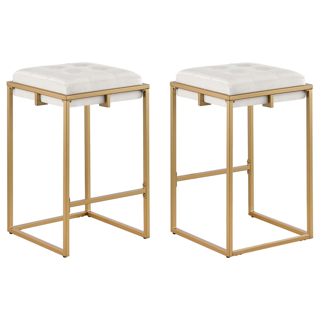 Beige And Gold Square Counter Height Stools Set Of 2 Solid Beige Gold Dining Room Foam Spot Clean Square Contemporary,Modern Bar Stools Foam Velvet