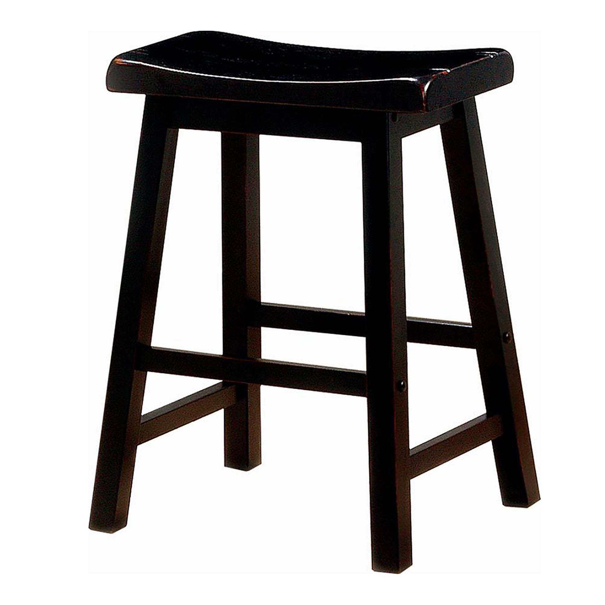 Black Counter Height Stools Set Of 2 Solid Black Dining Room Wipe Clean Transitional Rubberwood Wood