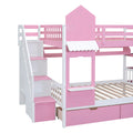 Full Over Full Castle Style Bunk Bed With 2 Drawers 3 Shelves And Slide Pink Pink Solid Wood