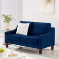 Modern Loveseat Sofa For Living Room, Upholstered Velvet Small Couch With Wooden Legs For Livingroom Bedroom, Navy Navy Espresso Velvet Wood Primary Living Space Medium Soft Cushion Back American Design Rubberwood Square Arms Foam Velvet 2 Seat