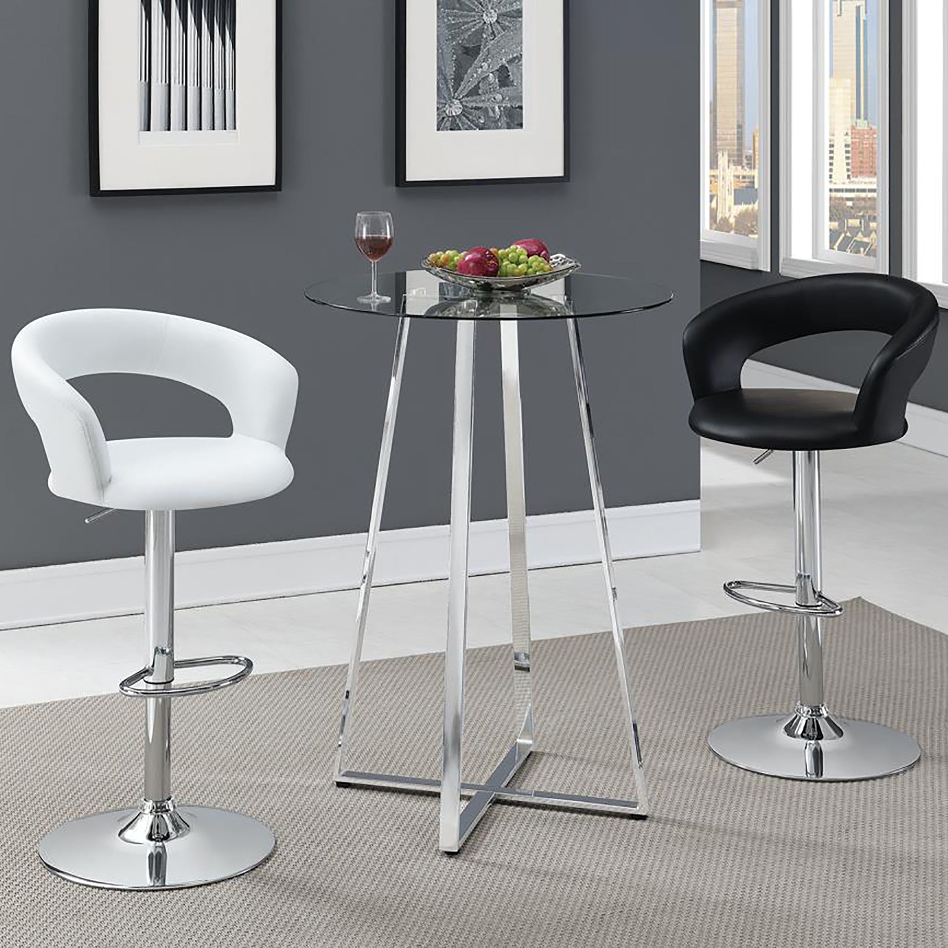 Black And Chrome Adjustable Bar Stool Solid Black Dining Room Foam Spot Clean Contemporary,Modern Bar Stools Open Back Foam Faux Leather