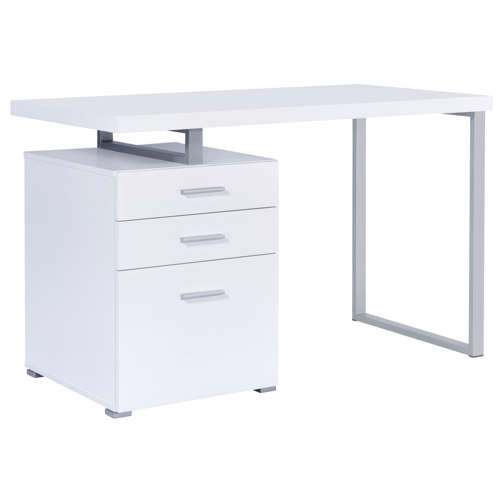 White 3 drawer Reversible Office Desk white-white-writting