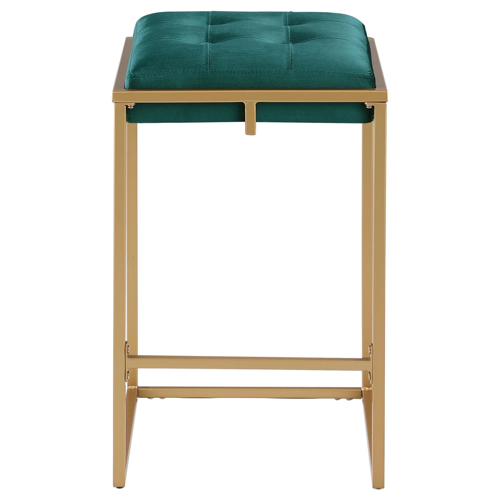 Hunter Green And Gold Counter Height Stools Set Of 2 Solid Green Dining Room Foam Spot Clean Square Contemporary,Modern Bar Stools Foam Velvet