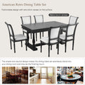 7 Piece Dining Table With 4 Trestle Base And 6 Upholstered Chairs With Slightly Curve And Ergonomic Seat Back Black Upholstered Chair Wood Black Seats 6 Wood Dining Room American Design,Antique Trestle Rectangular Dining Table With Chair Solid Wood Mdf