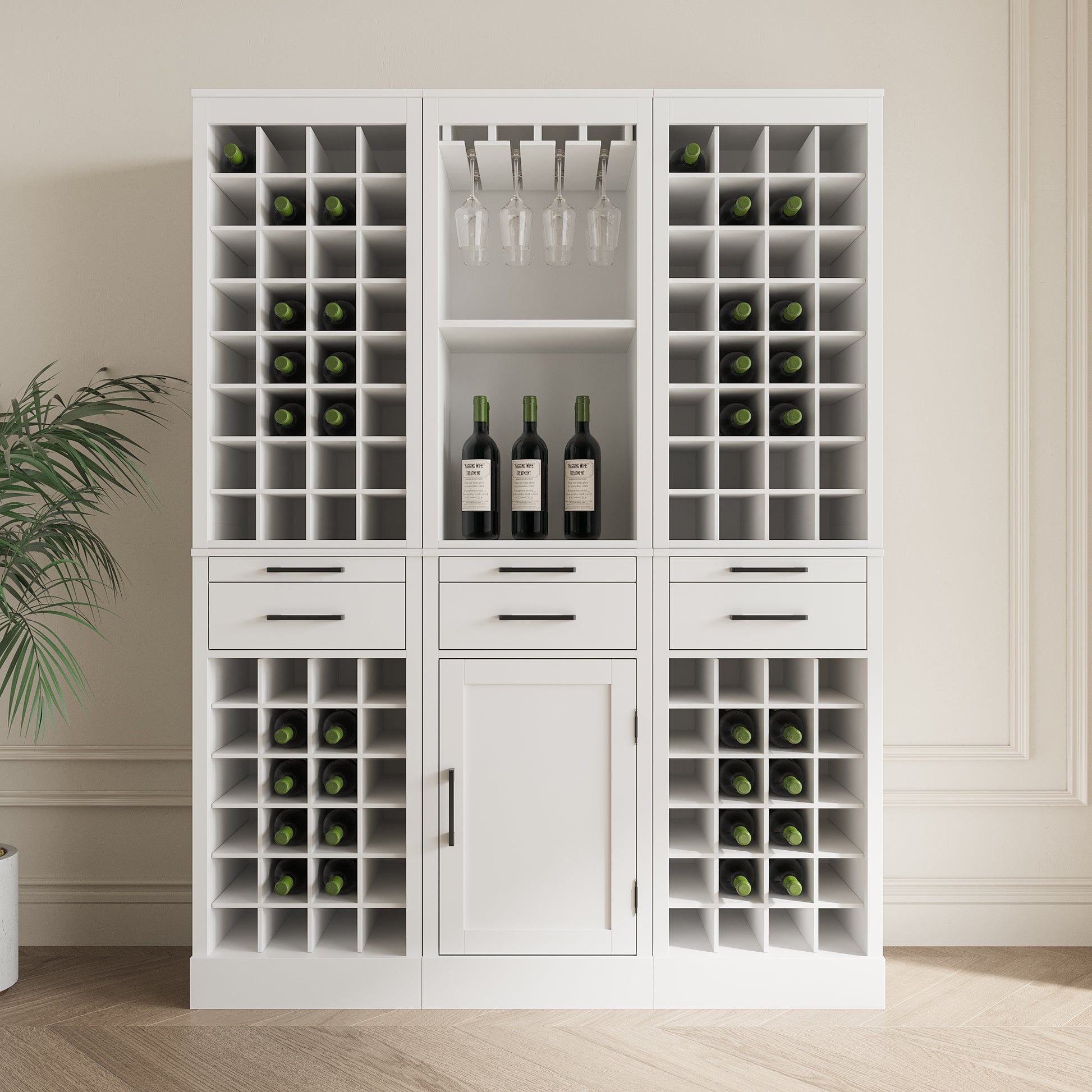 Brown walnut color modular wine bar Cabinet with white-mdf