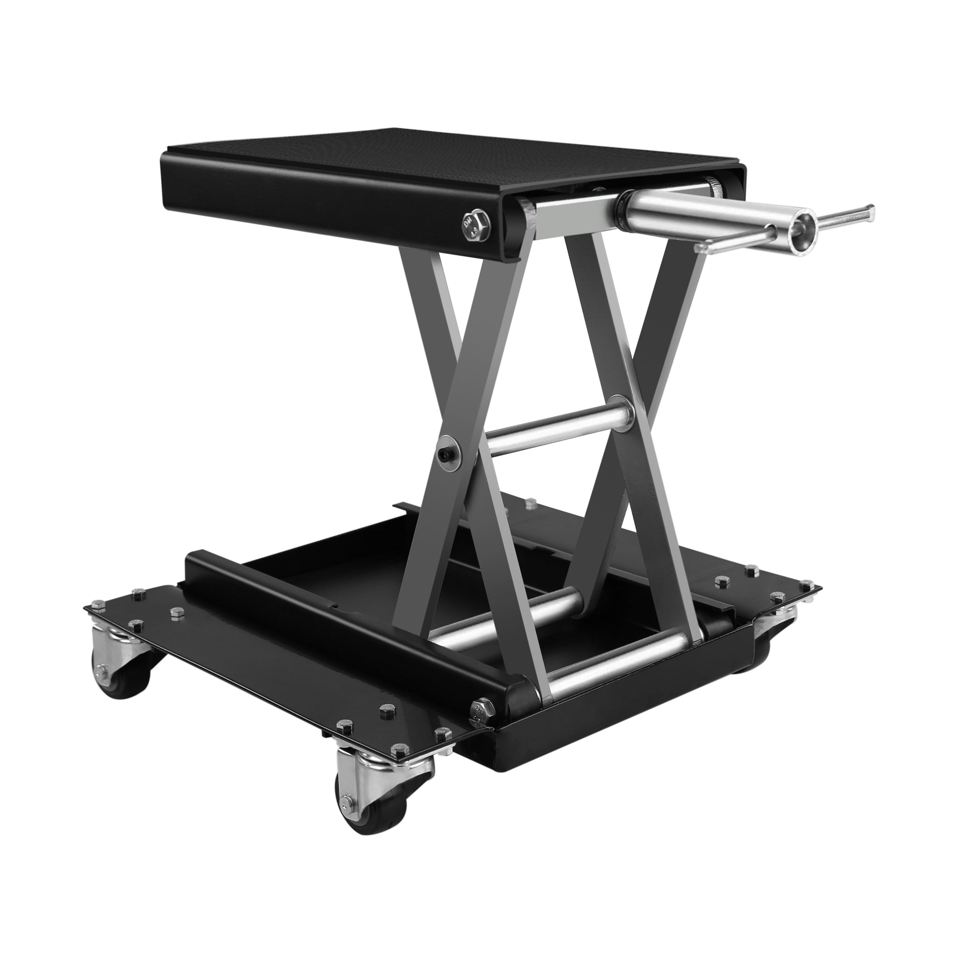 Motorcycle Lift Scissor Jack Steel Wide Deck Hoist Crank Center Stand 1100 Lbs Capacity For Motorcycles, Atvs, Dirt Bikes Black And Silver Steel