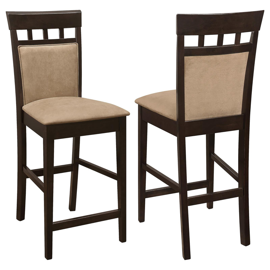 Beige And Cappuccino Upholstered Counter Height Stools Set Of 2 Solid Beige Brown Brown Dining Room Foam Spot Clean Transitional Solid Back Foam Microfiber