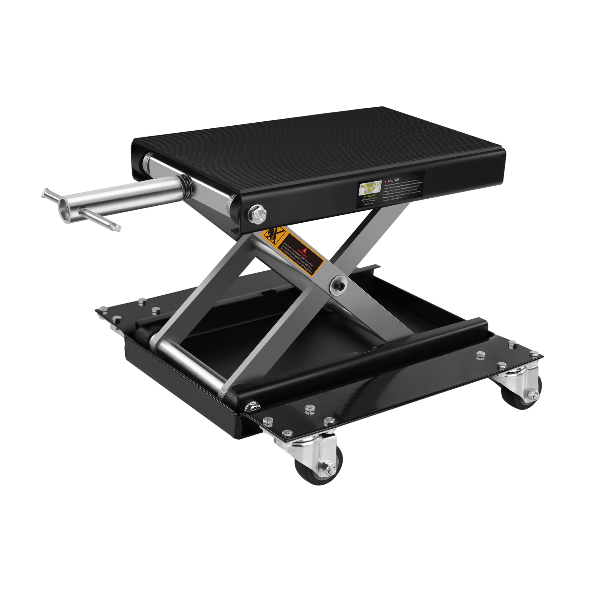 Motorcycle Lift Scissor Jack Steel Wide Deck Hoist Crank Center Stand 1100 Lbs Capacity For Motorcycles, Atvs, Dirt Bikes Black And Silver Steel