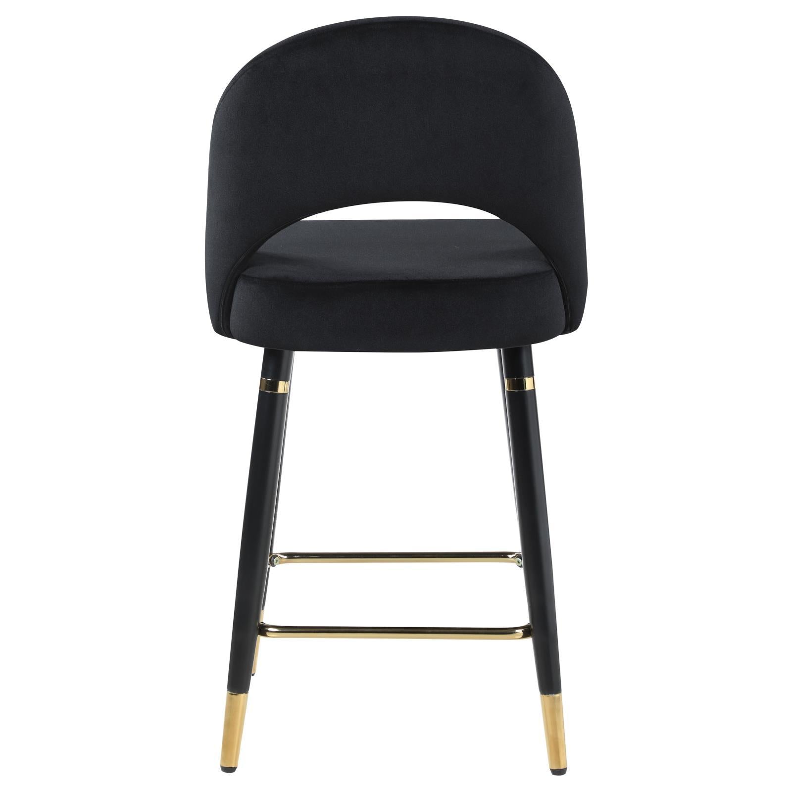 Black Open Back Counter Height Stools Set Of 2 Solid Black Dining Room Foam Glam Open Back Foam Velvet