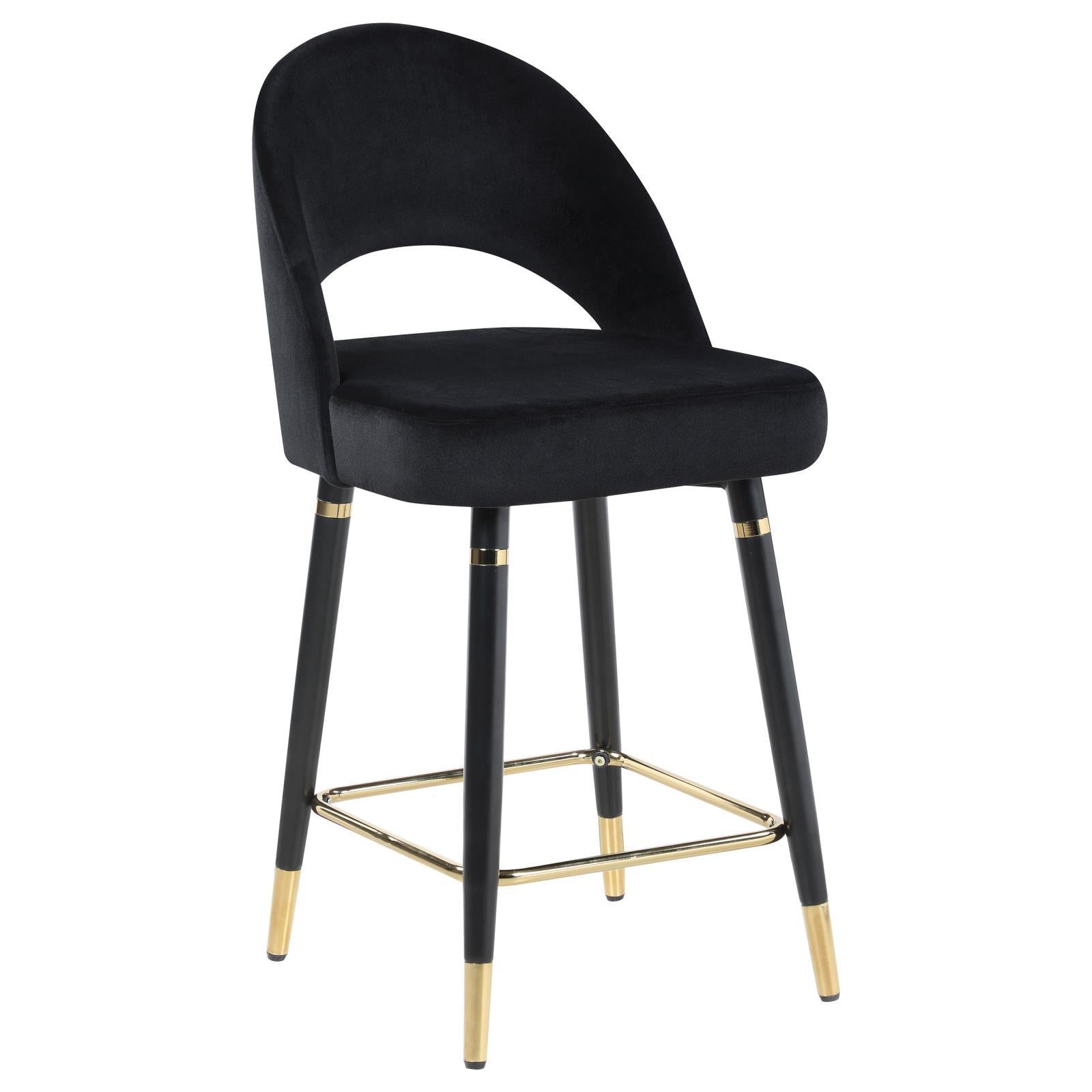 Black Open Back Counter Height Stools Set Of 2 Solid Black Dining Room Foam Glam Open Back Foam Velvet