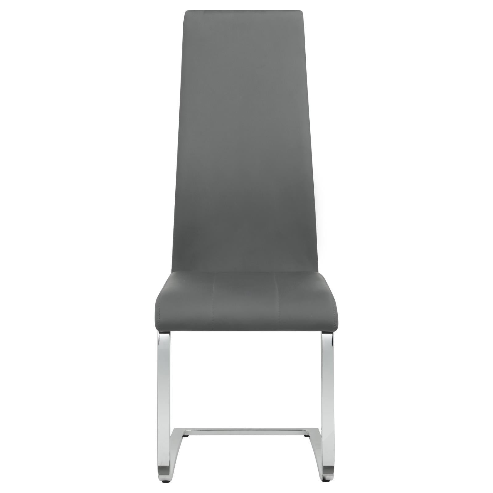 Grey And Chrome High Back Side Chairs Set Of 4 Solid Grey Dining Room Foam Spot Clean Contemporary,Modern Side Chair Solid Back Foam Faux Leather