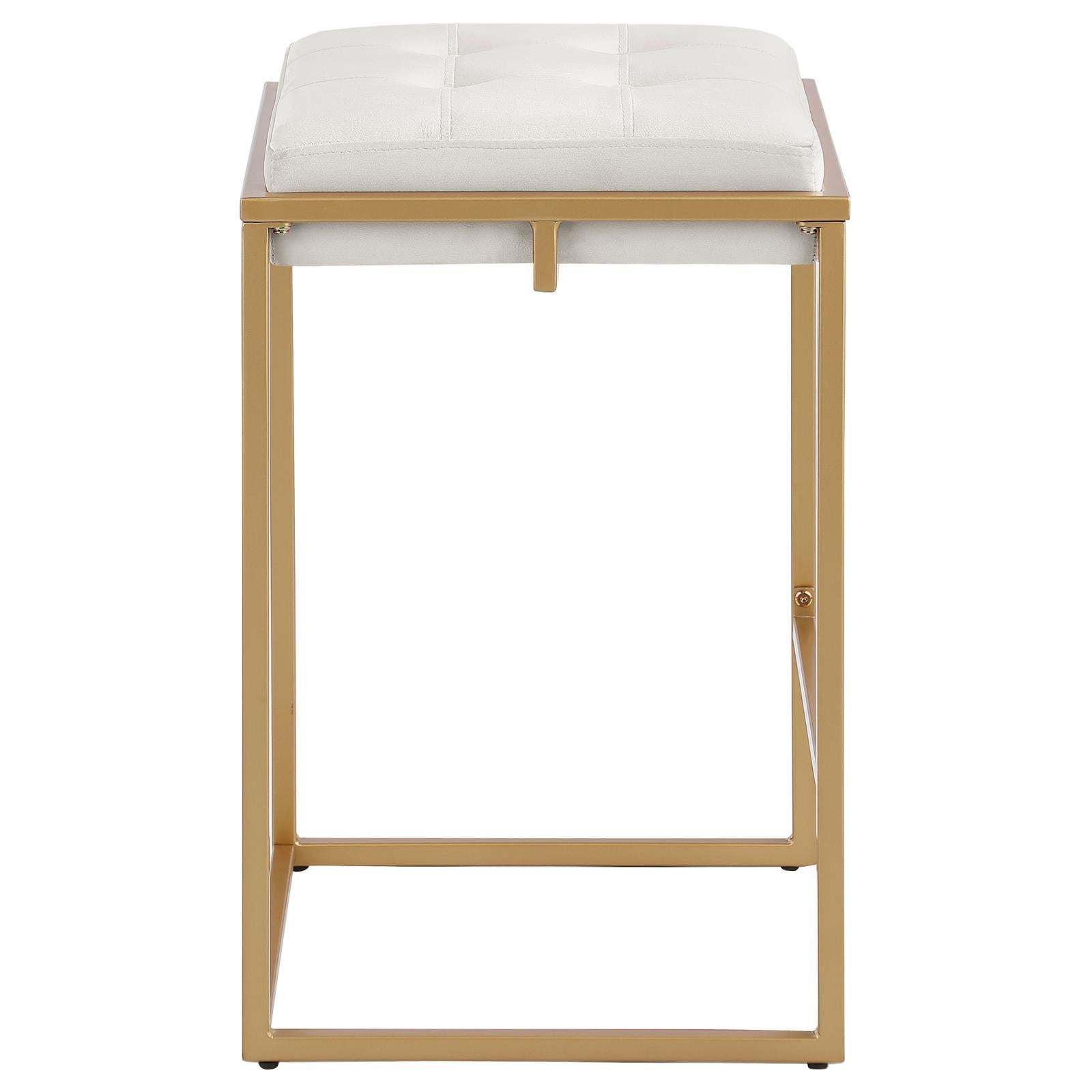 Beige And Gold Square Counter Height Stools Set Of 2 Solid Beige Gold Dining Room Foam Spot Clean Square Contemporary,Modern Bar Stools Foam Velvet