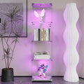 Led Lights Glass Display Cabinet 4 Shelves With Door, Floor Standing Curio Bookshelf For Living Room Bedroom Office, 64.7