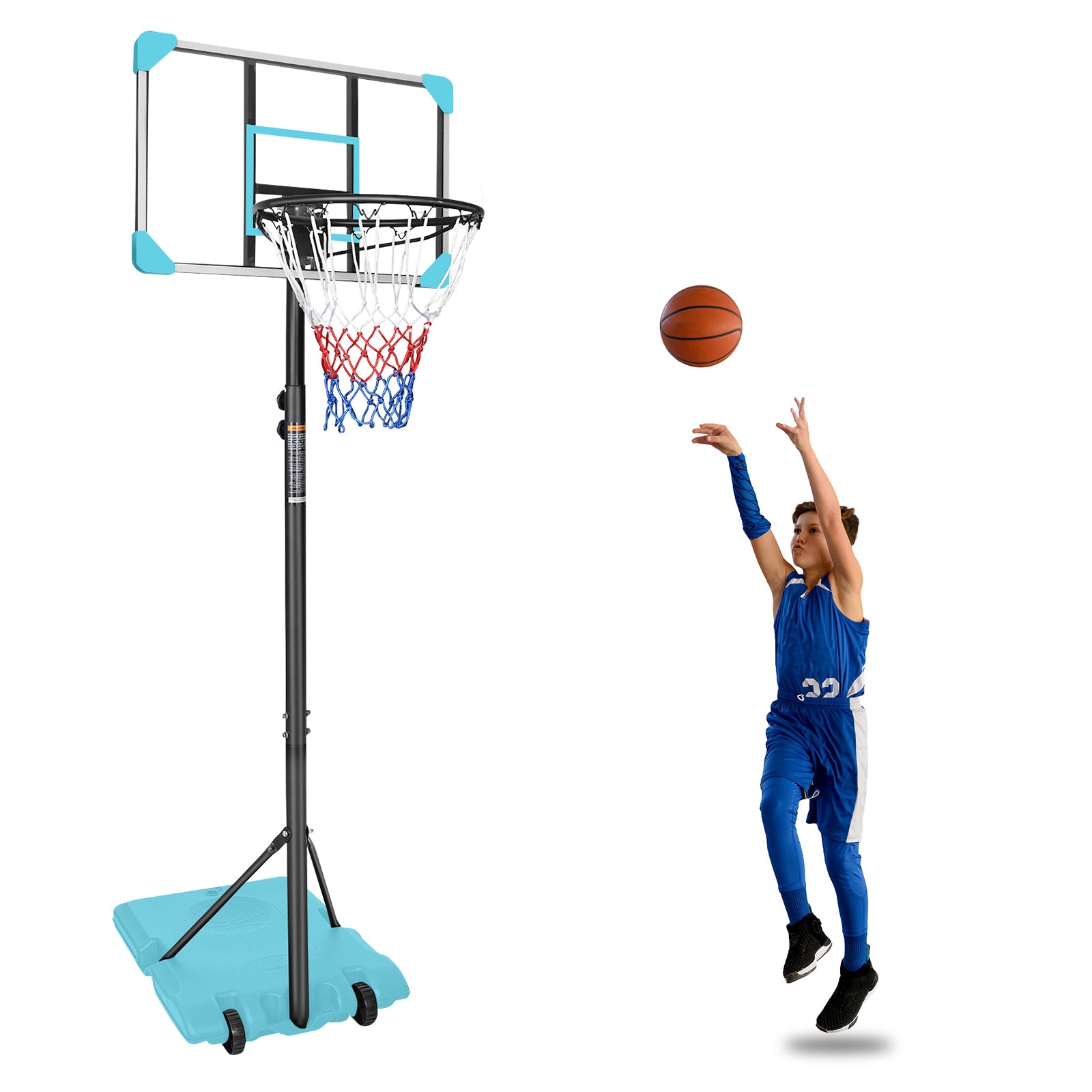 Portable Basketball Goal System with Stable Base and transparent-sporty-iron