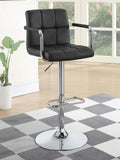 Black And Chrome Adjustable Bar Stool With Arms Solid Black Dining Room Foam Spot Clean Contemporary,Modern Bar Stools Tufted Back Foam Faux Leather