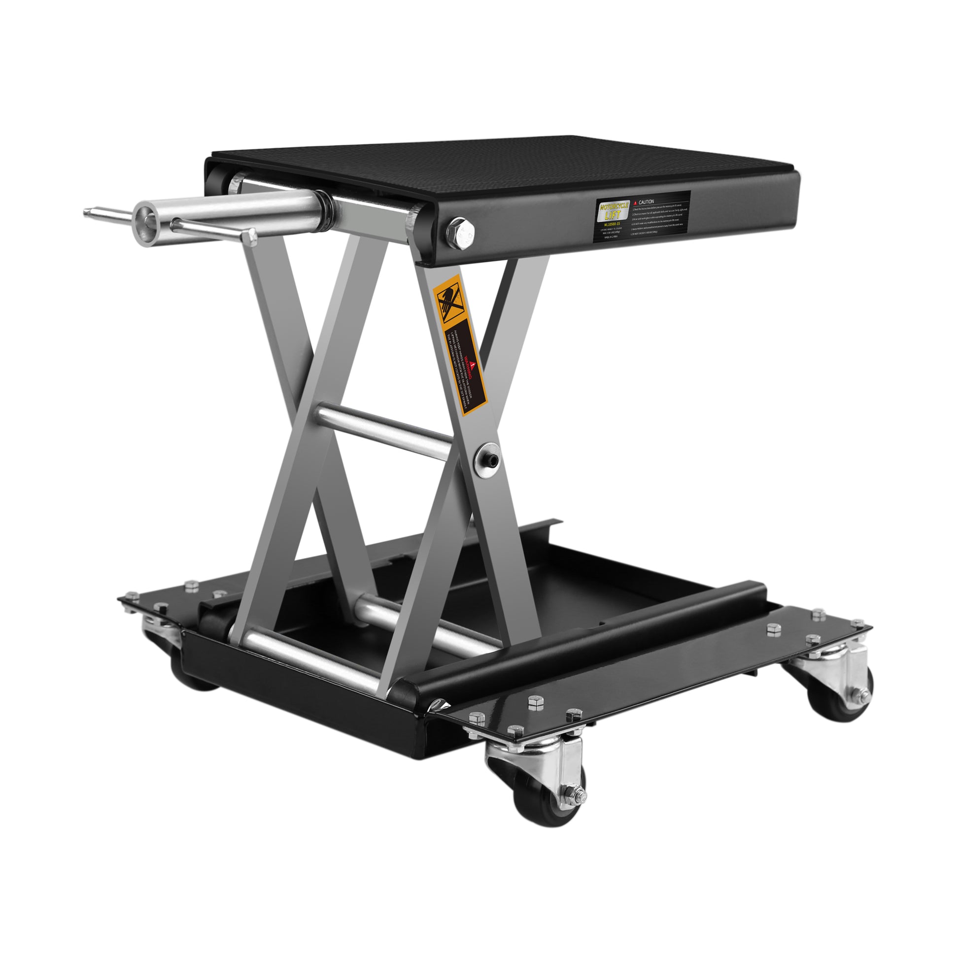 Motorcycle Lift Scissor Jack Steel Wide Deck Hoist Crank Center Stand 1100 Lbs Capacity For Motorcycles, Atvs, Dirt Bikes Black And Silver Steel