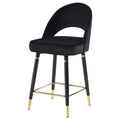 Black Open Back Counter Height Stools Set Of 2 Solid Black Dining Room Foam Glam Open Back Foam Velvet