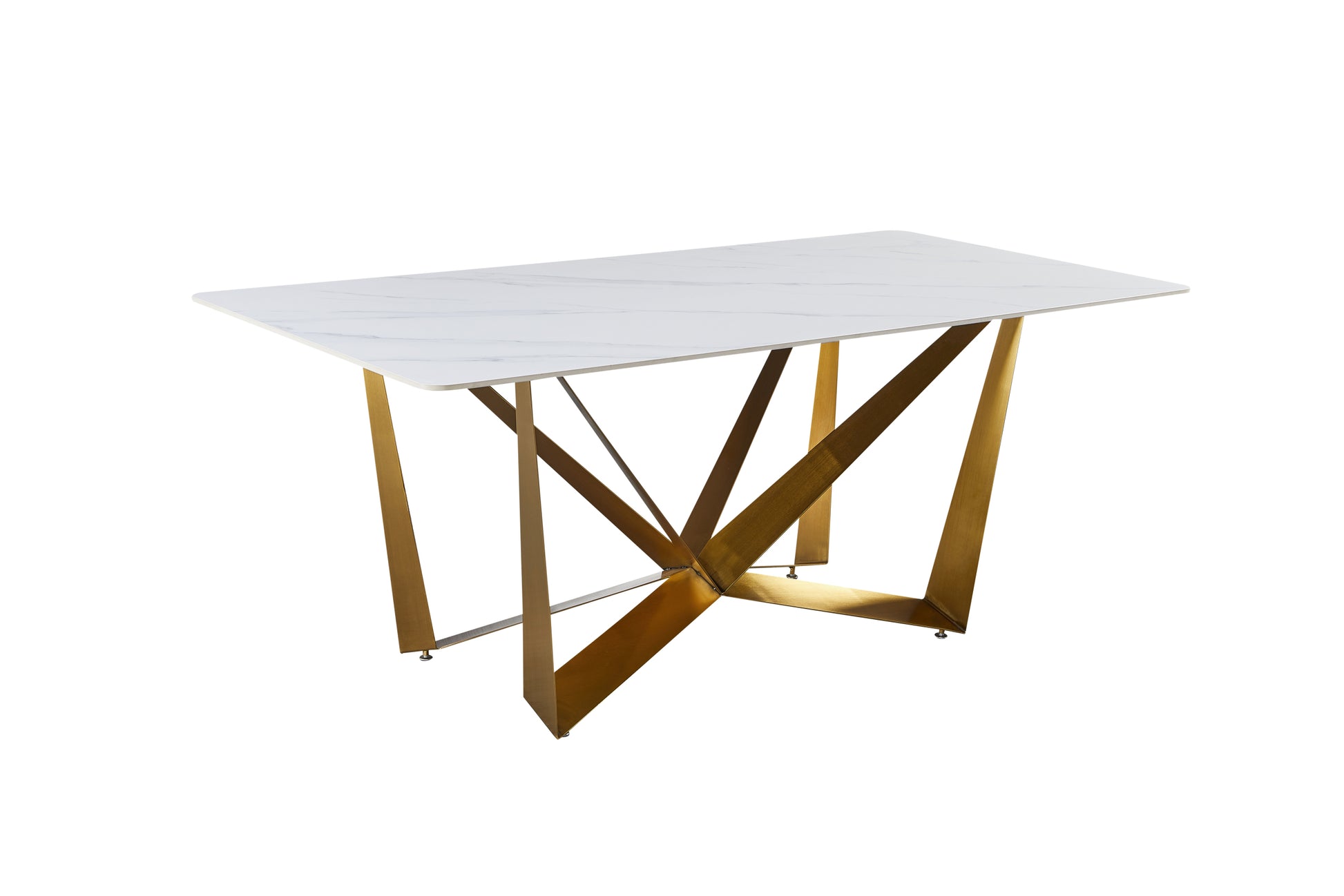 Titanium Gold Stainless Steel Dining Table With Polished Snow Mountain Stone Surface Supports Up To 91.5 Kg White Stainless Steel