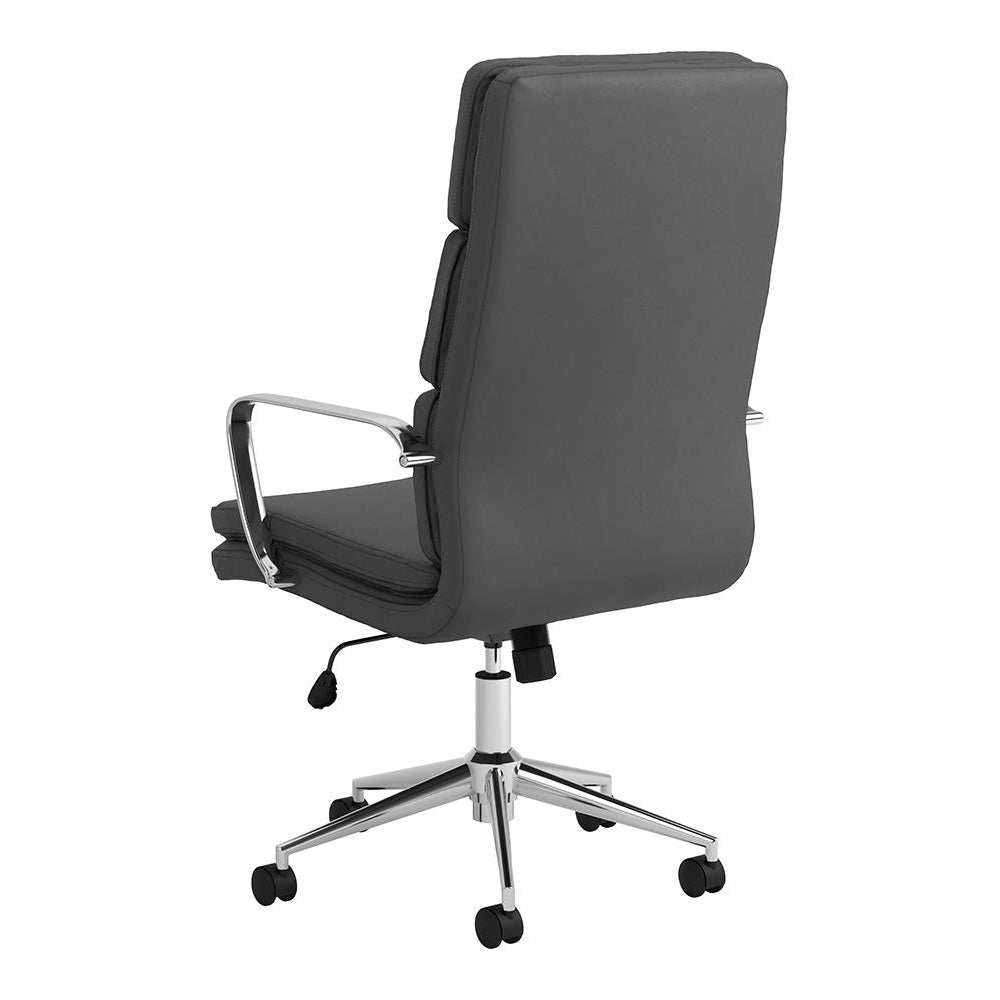 Grey And Chrome Upholstered Office Chair With Casters Solid Grey Office Spot Clean Contemporary,Modern Office Chairs Solid Back Foam Casters Faux Leather