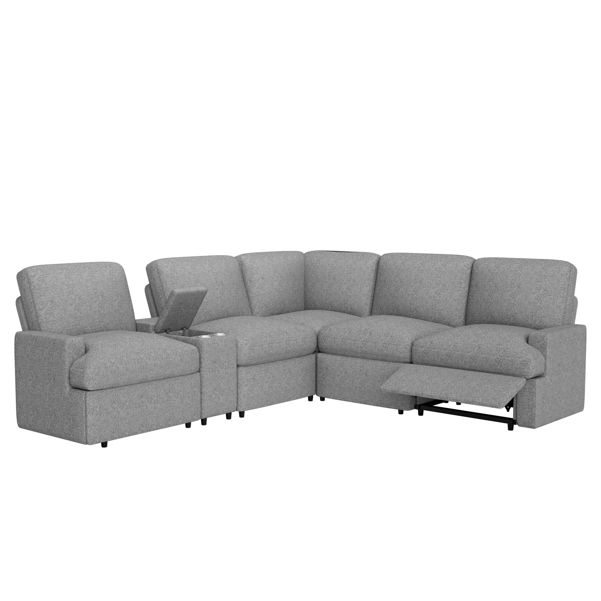 104'' Power Recliner Corner Sofa Home Theater Reclining Sofa Sectional Couches With Storage Box, Cup Holders, Usb Ports And Power Socket For Living Room, Grey Grey Foam Linen 4 Seat