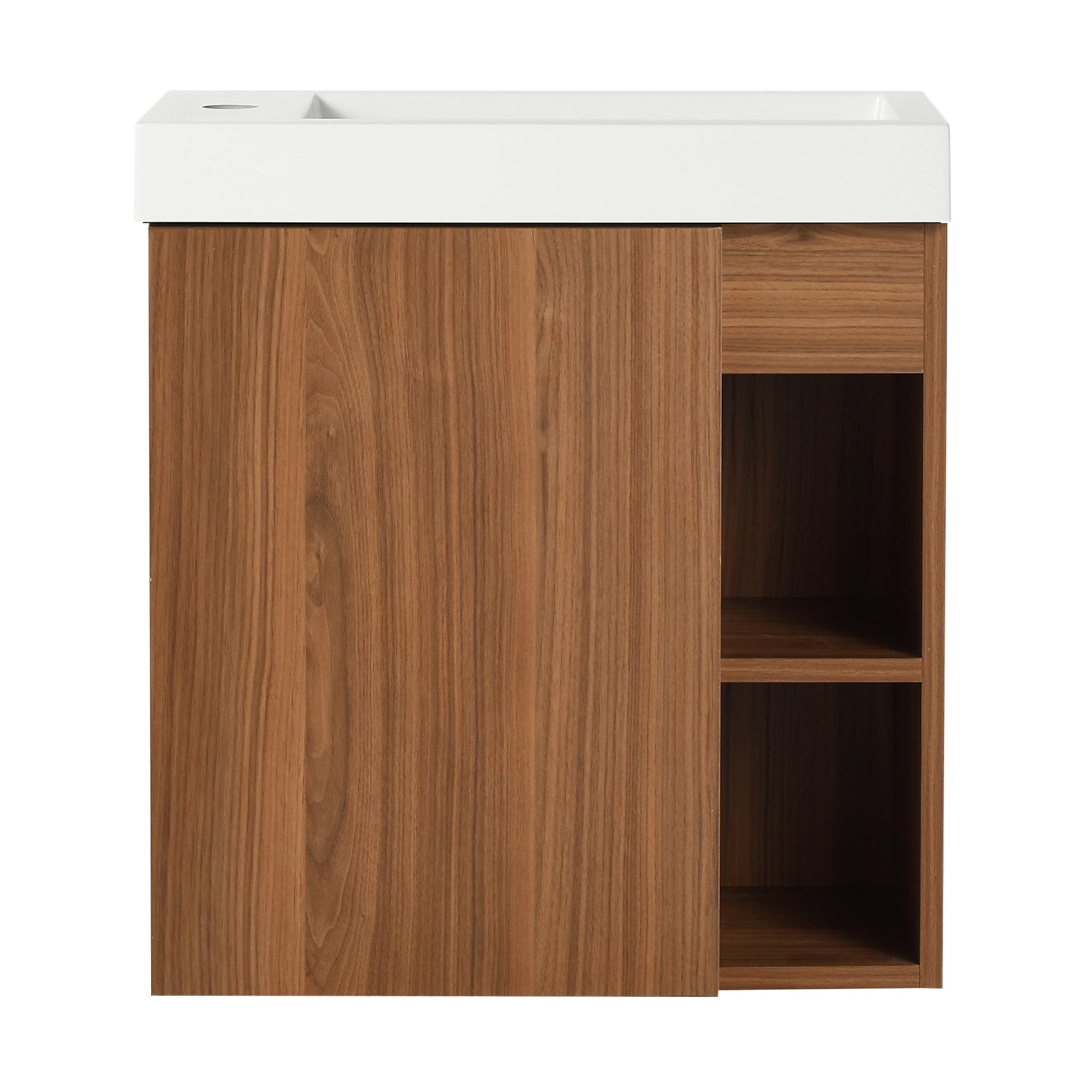 20'' Floating Wall Mounted Bathroom Vanity With White Resin Sink & Soft Close Cabinet Door Walnut 1 1 Soft Close Doors Bathroom Wall Mounted Modern Plywood Plywood