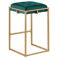 Hunter Green And Gold Counter Height Stools Set Of 2 Solid Green Dining Room Foam Spot Clean Square Contemporary,Modern Bar Stools Foam Velvet