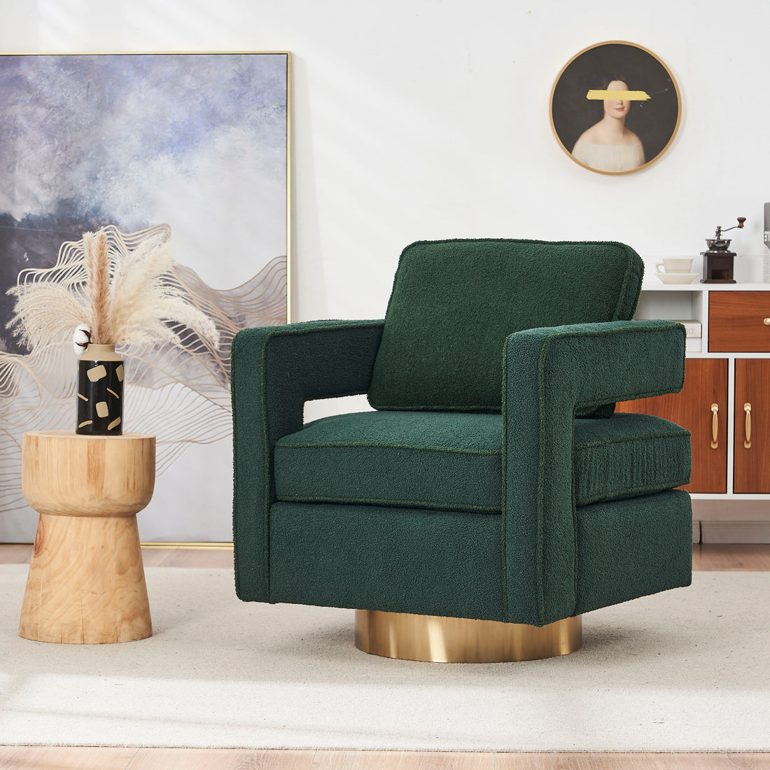 Swivel Barrel Chair For Living Room,360 Degree Swivel Club Modern Accent Single Sofa Chair, Small Leisure Arm Chair For Nursery, Hotel, Bedroom, Office Green Primary Living Space Modern Faux Fur