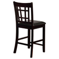 Black And Espresso Lattice Back Counter Height Stools Set Of 2 Solid Brown Espresso Dining Room Foam Spot Clean Transitional Rubberwood Open Back Foam Faux Leather