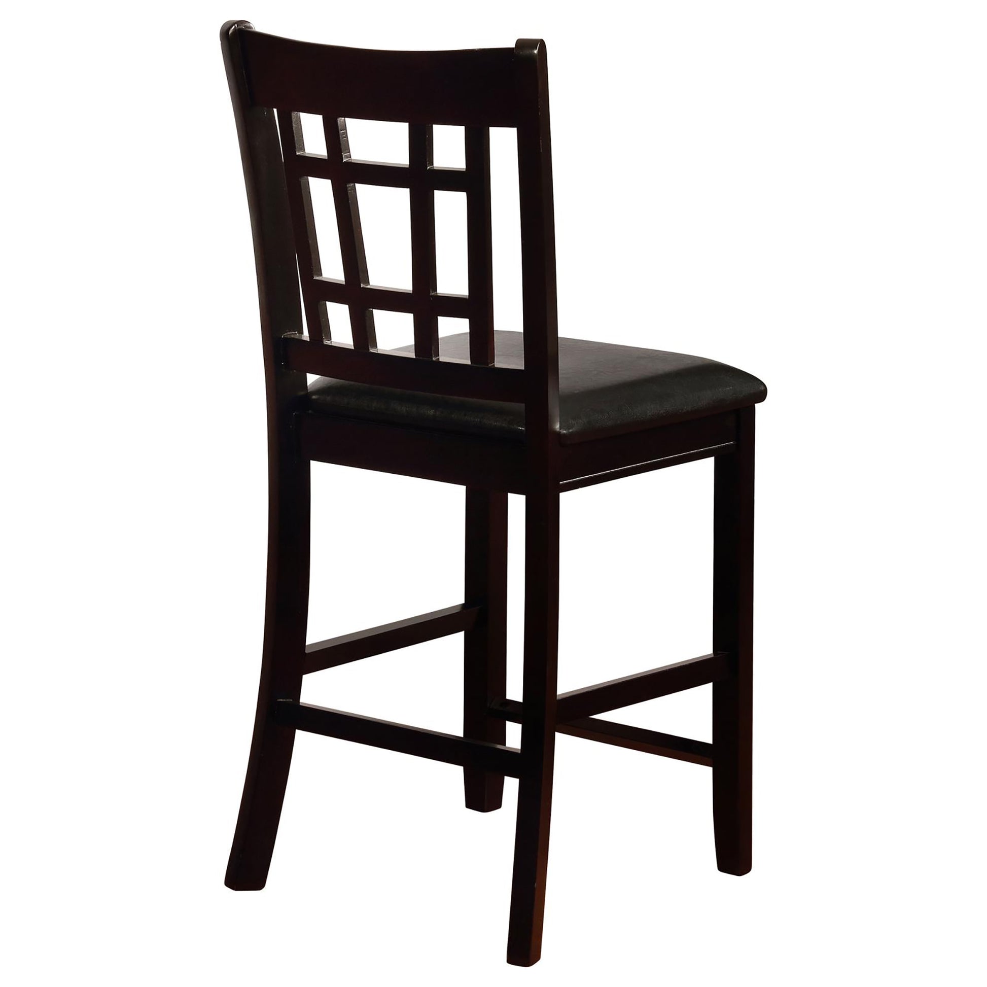 Black And Espresso Lattice Back Counter Height Stools Set Of 2 Solid Brown Espresso Dining Room Foam Spot Clean Transitional Rubberwood Open Back Foam Faux Leather