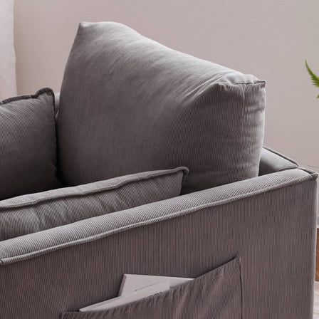 29.5 "W Modern Fabric Decorative Chair Armchair Upholstered Reading Chair Single Sofa Casual Club Chair With Solid Wooden Feet And 2 Pillow, For Living Room, Bedroom, Bed Room, Office, Corduroy Fabric Grey Foam Corduroy