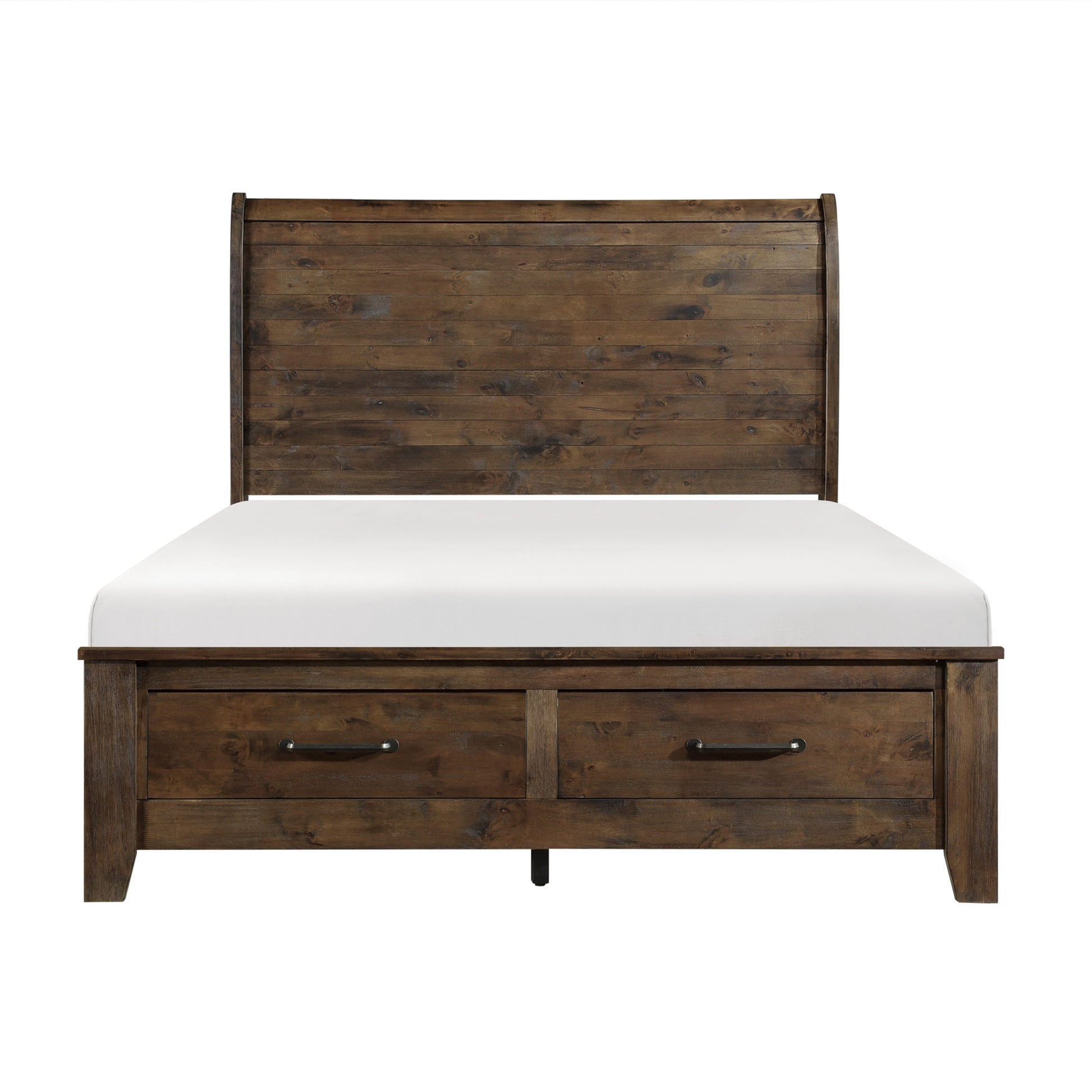 Burnished Brown Finish Classic Queen Bed With Footboard Storage All Solid Rubberwood Platform Bed Bedroom Furniture Box Spring Not Required Queen Brown Mix Wood Bedroom Classic,Transitional Storage Included Wood