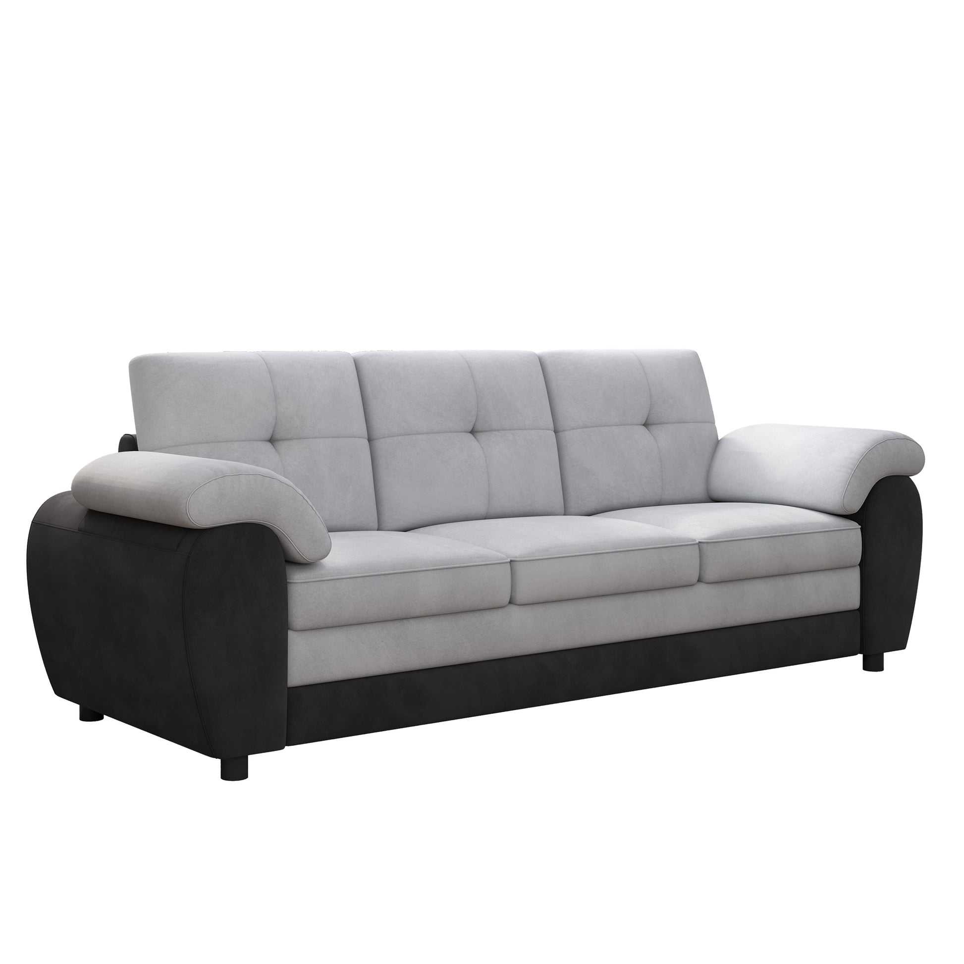 81.9 Large Size Three Seat Sofa,Modern Upholstered,Black Leather Paired With Light Gray Velvet Black Gray Velvet Wood Primary Living Space Medium Firm Modern Eucalyptus Polyurethane Foam Eucalyptus