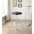 Black And Chrome Upholstered Bar Stool Solid Black Dining Room Foam Spot Clean Square Contemporary,Modern Bar Stools Foam Faux Leather