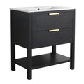 30 Inch Bathroom Vanity With Sink And 2 Soft Close Drawers, Golden Handle Bvb01030Bctg Bl9075B Black Chestnut Bathroom Modern Plywood