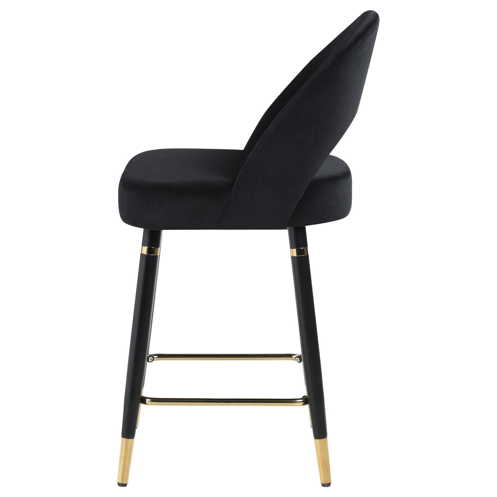 Black Open Back Counter Height Stools Set Of 2 Solid Black Dining Room Foam Glam Open Back Foam Velvet