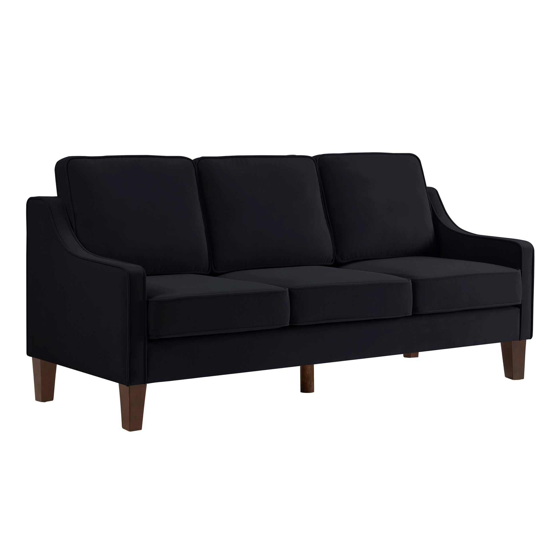 Modern 3 Person Seat Sofa Couch With Scooped Armrest Wood Legs,Upholstered Velvet 3 Seat Sofa With Removable Cushions For Livingroom Bedroom,Black Black Espresso Velvet Wood Primary Living Space