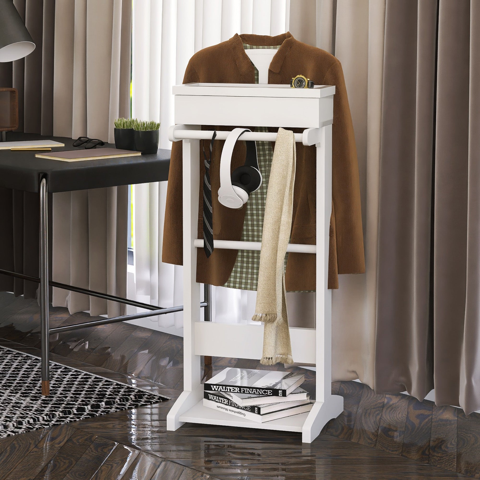 White Portable Garment Rack,Clothes Valet Stand
