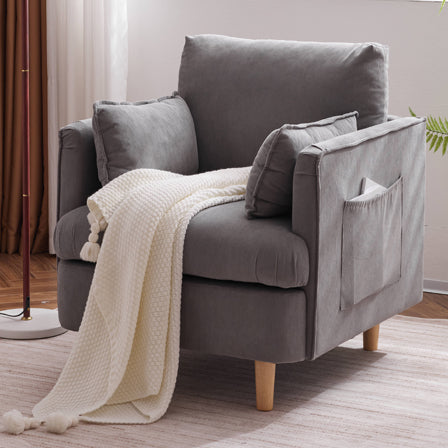 29.5 "W Modern Fabric Decorative Chair Armchair Upholstered Reading Chair Single Sofa Casual Club Chair With Solid Wooden Feet And 2 Pillow, For Living Room, Bedroom, Bed Room, Office, Corduroy Fabric Grey Foam Corduroy